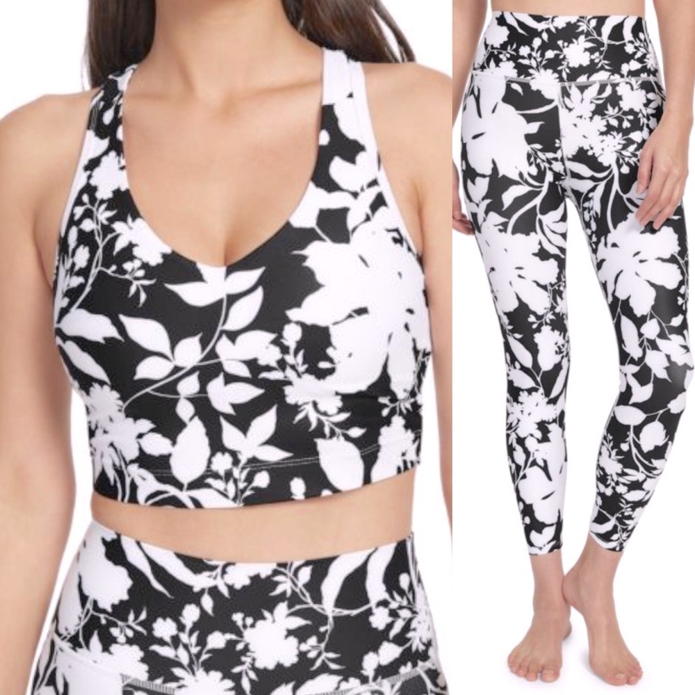 SAGE COLLECTIVE WOMENS SIZE L SPORT BRA & YOGA LEGGINGS WHITE BLACK 2 PIECE.